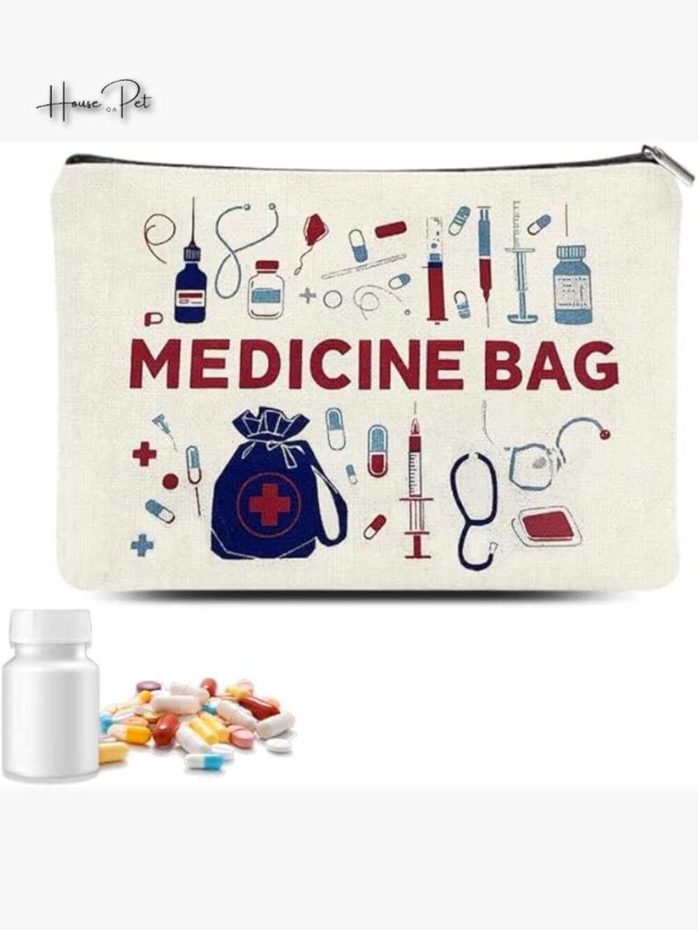 Canvas Medicine Organizer Bag with Zipper Travel Emergency Pouch